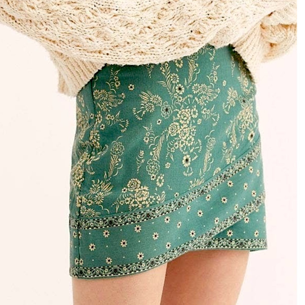 Free People Green Floral Mini Skirt